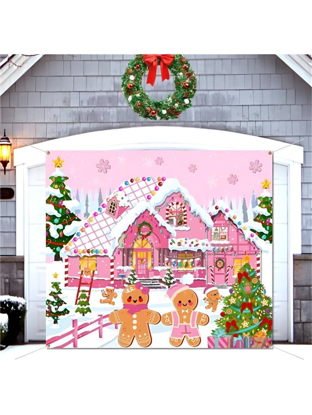 Gingerbread Christmas Garage Door Cover, Gingerbread Christmas Decor